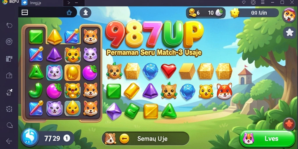 Tangkapan layar menunjukkan permainan <strong>987UP</strong> dengan elemen warna-warni yang seru.