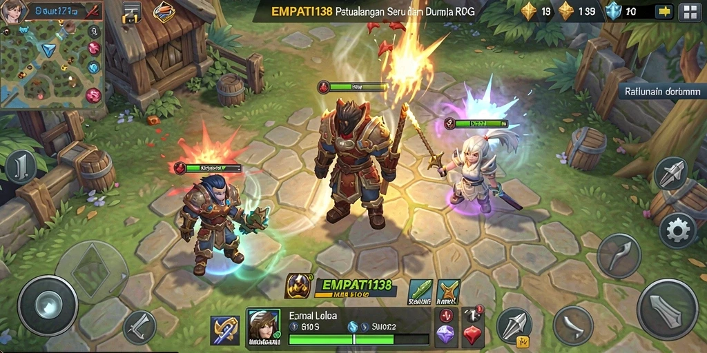 Tangkapan layar gameplay RPG menunjukkan pertarungan yang epik dan karakter menarik.