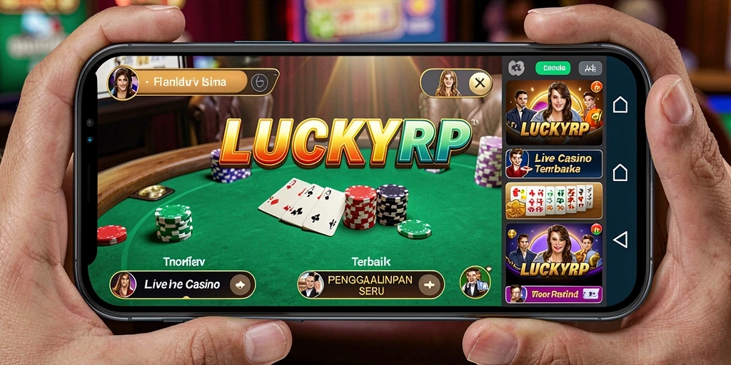 Tampilan screenshot LUCKYRP memperlihatkan dealer yang ramah dan suasana permainan Live Casino.