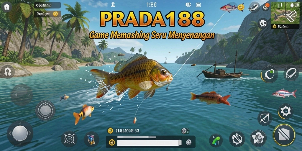 Screenshot gameplay PRADA188 saat menangkap ikan di laut.