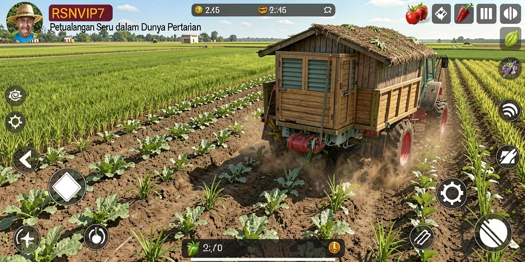 Gameplay RSNVIP7 menampilkan kebun yang indah dan interaktif.