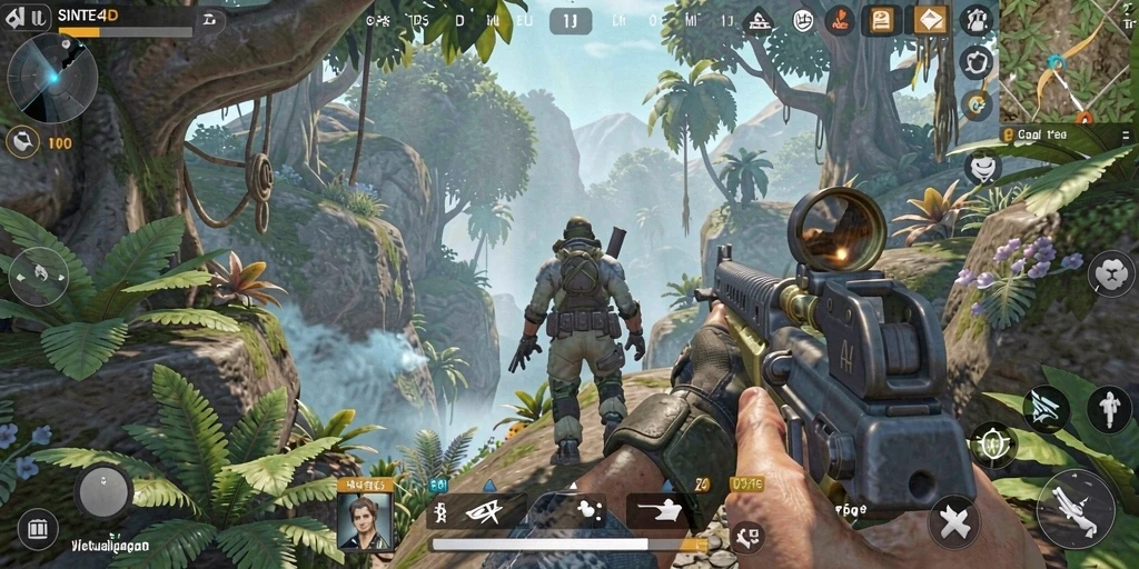Tangkapan layar gameplay SINTE4D yang menampilkan aksi seru dalam TPS.