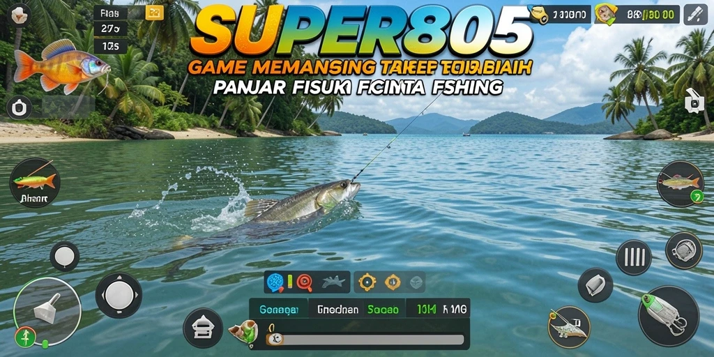Tampilan gameplay SUPER805 dengan aksi memancing yang seru.